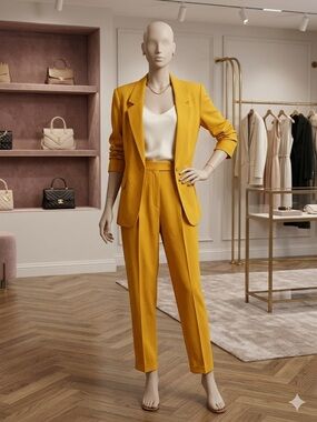 Women's Mustard Yellow Tailored High-Waist Trousers - Designer Inspired